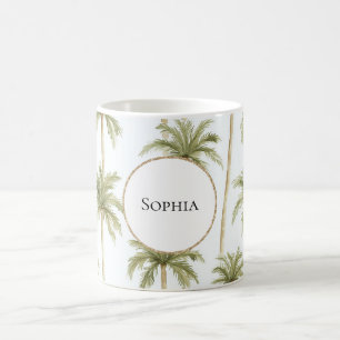 Taza De Café Palmeras blancas verdes tropicales