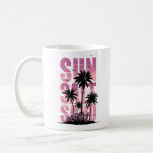 Taza De Café Palmeras de Playa en Puesta de Sol Tropical