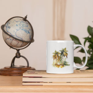 Taza De Café Palmeras en trópicos acuáticos verdes y amarillos