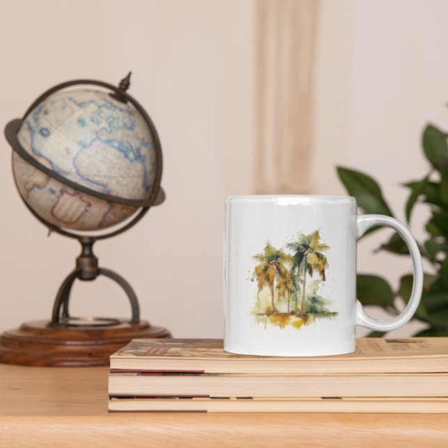 Taza De Café Palmeras en trópicos acuáticos verdes y amarillos (Subido por el creador)