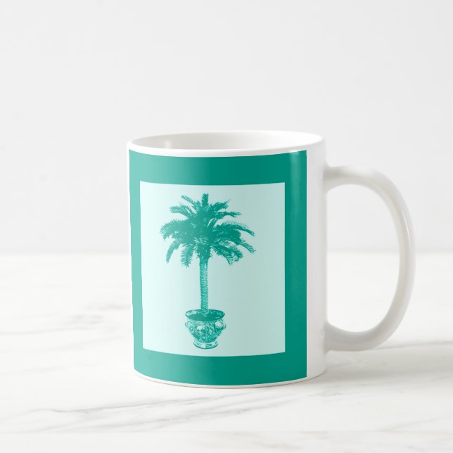 Taza De Café Palmeras potentes - turquesa y acuática (Derecha)