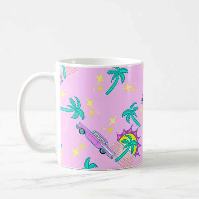 Taza De Café palmeras retro rosadas y coche (Izquierda)