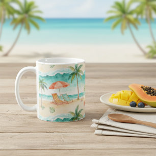 Taza De Café Palmeras, sombrillas de playa, tumbonas