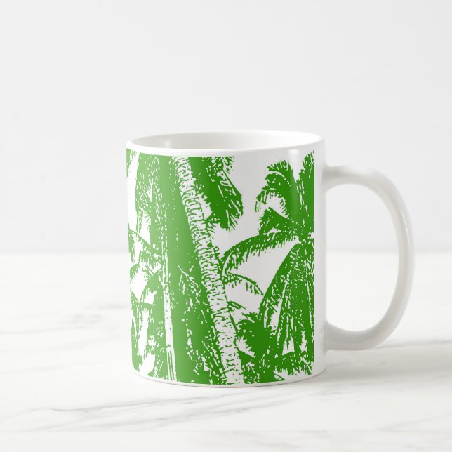 Taza De Café Palmeras Tropicales. Patrón de hojas posterizadas. (Derecha)