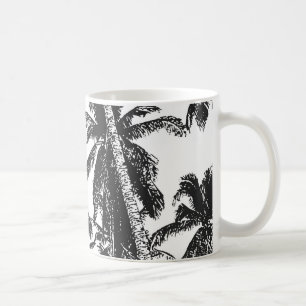 Taza De Café Palmeras Tropicales. Patrón de hojas posterizadas.