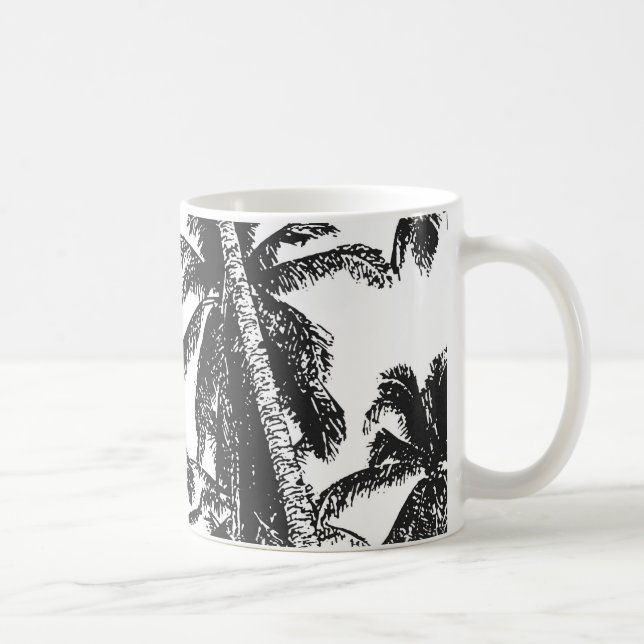 Taza De Café Palmeras Tropicales. Patrón de hojas posterizadas. (Derecha)