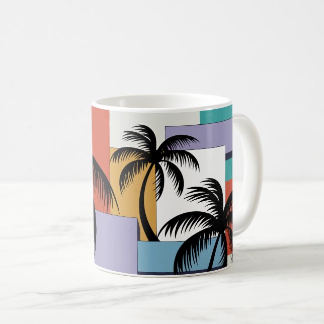 Taza De Café Palmeras Tropicales sobre Fondo Geométrico de Pues (Anverso derecho)