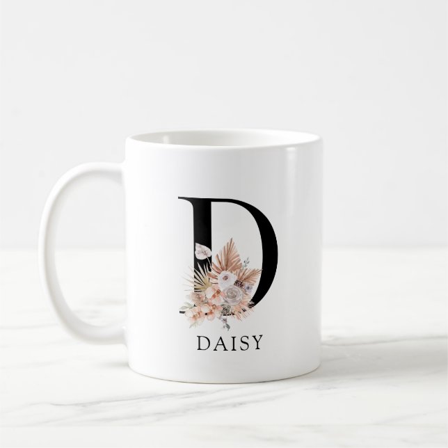 Taza De Café Palmetto floral rosa deja monograma acuarela (Izquierda)
