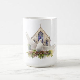 Taza De Café Paloma blanca con iglesia