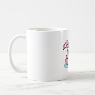 Taza De Café Paloma linda relajándose en un flotador de flamenc