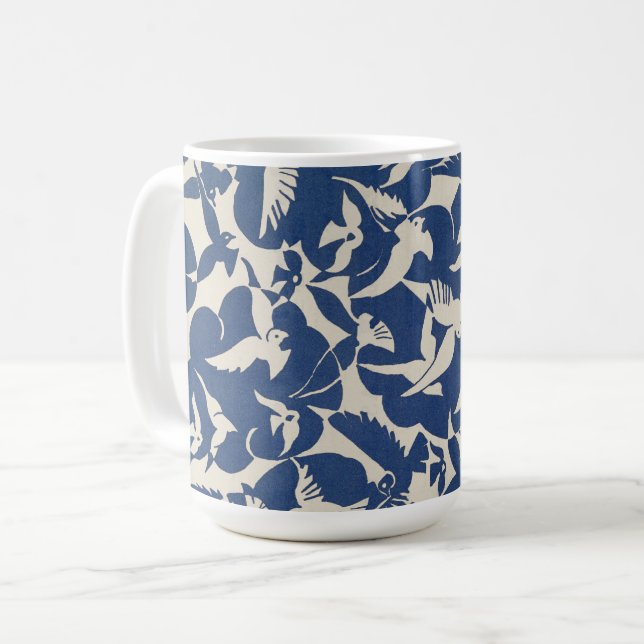 Taza De Café Palomas de diseño de aves blancas y azules (Anverso izquierdo)