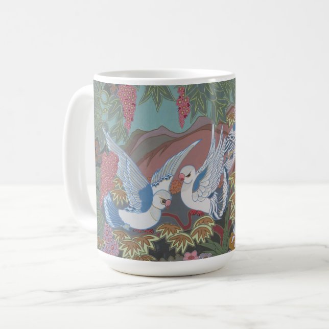 Taza De Café Palomas estilizadas en un jardín floreciente (Anverso izquierdo)