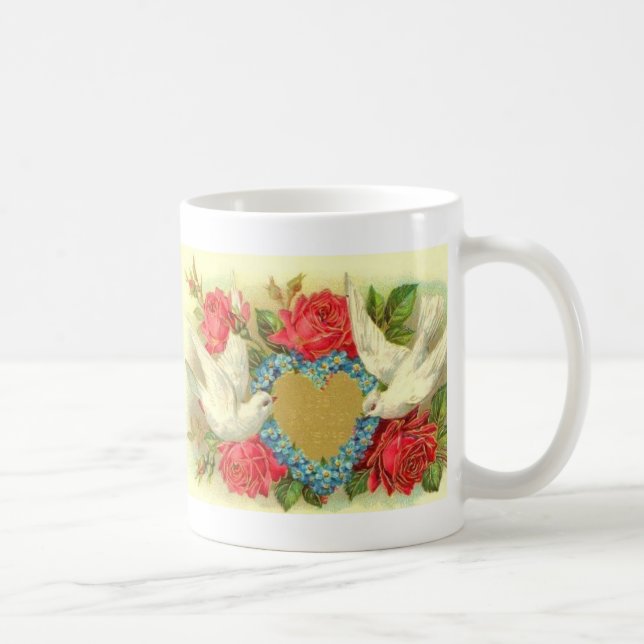 Taza De Café Palomas y rosas hermosos de la tarjeta del día de (Derecha)