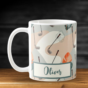 Taza De Café Palos de Golf Boho con Patrón de Hojas Tropicales