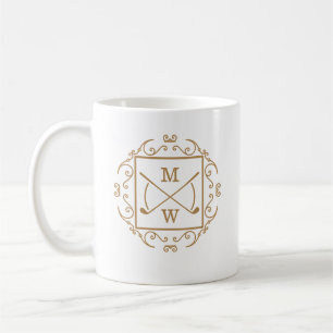 Taza De Café Palos de Golf Elegantes Monograma
