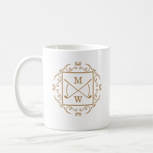 Taza De Café Palos de Golf Elegantes Monograma (Izquierda)