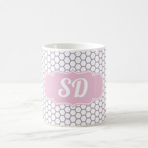 Taza De Café Panal de Colmena Rosa Claro con Monograma Personal
