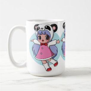 Taza De Café Panda Ángel: Adorable Chica de Anime Elevándose Al