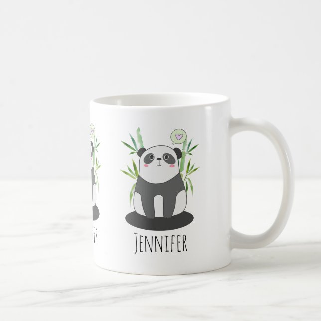Taza De Café Panda blanco y negro lindo en Bambú (Derecha)