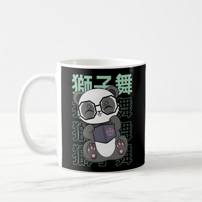 Taza De Café Panda con libro de anteojos Anime Japan Kanji Libr (Izquierda)