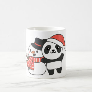 Taza De Café Panda Con Snowman En Invierno Para Navidades