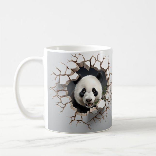 Taza De Café Panda Crackearon Hole Art Panda Rompía Wall 3D (Izquierda)
