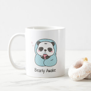 Taza De Café Panda Cubierto Con Un Pun Despierto Abierto