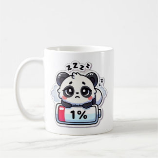 Taza De Café Panda de batería baja - Cuta Chibi Diseño rojo