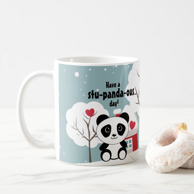 Taza De Café Panda De Bebé Cuto En Gris De Nieve De Invierno (Con donut)