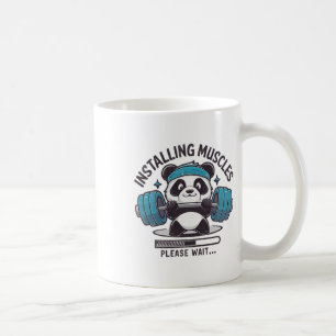 Taza De Café Panda Instalando Músculos Por Favor Espere Levanta