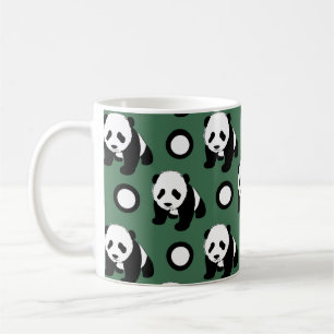 Taza De Café Panda linda; Lunares verdes, negros y blancos