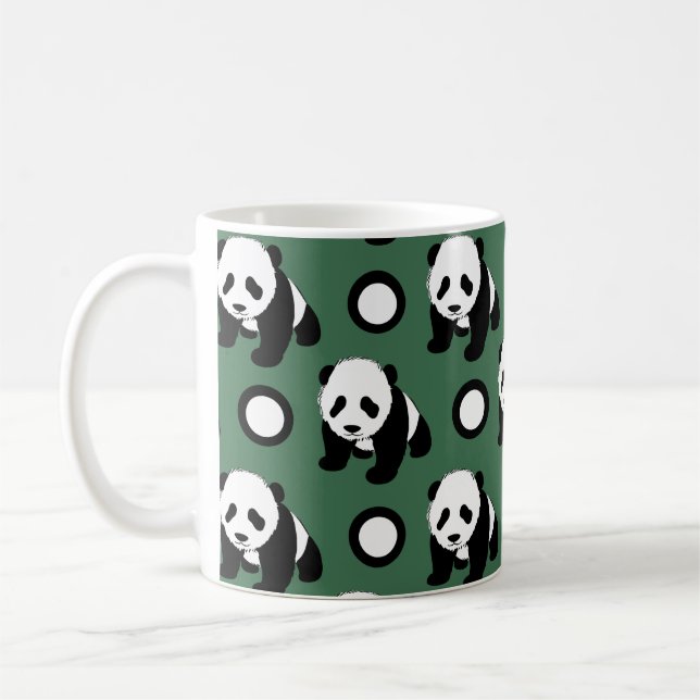 Taza De Café Panda linda; Lunares verdes, negros y blancos (Izquierda)