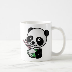 Taza De Café Panda linda que come el arroz del cuenco con los