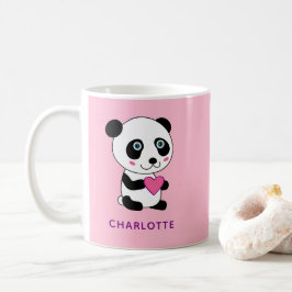 Taza De Café Panda lindo con un corazón rosado + nombre