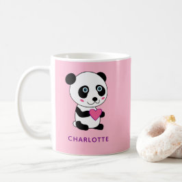 Taza De Café Panda lindo con un corazón rosado + nombre