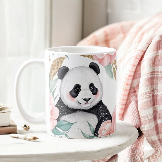 Taza De Café Panda personalizado con marco floral (Subido por el creador)