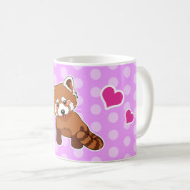 Taza De Café Panda roja con los corazones y los lunares rosados