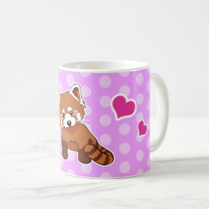 Taza De Café Panda roja con los corazones y los lunares rosados