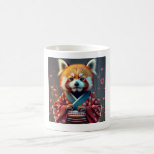Taza De Café Panda rojo con ropa japonesa