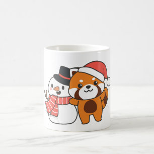 Taza De Café Panda Rojo Con Snowman En Invierno Para Navidades