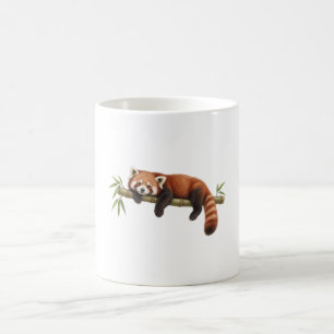 Taza De Café Panda Rojo Descansando sobre Bambú