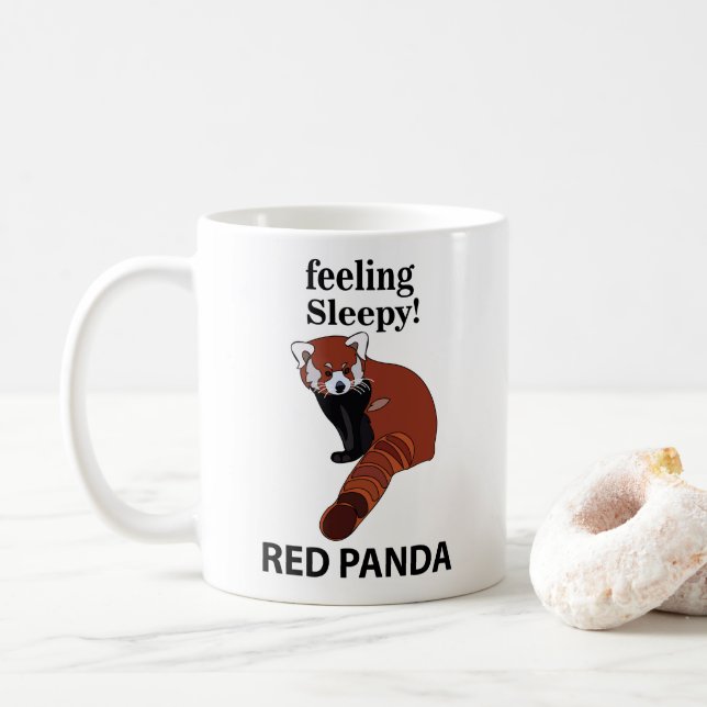 Taza De Café Panda Rojo Sensándose Sleepy Funny Panda Rojo (Con donut)