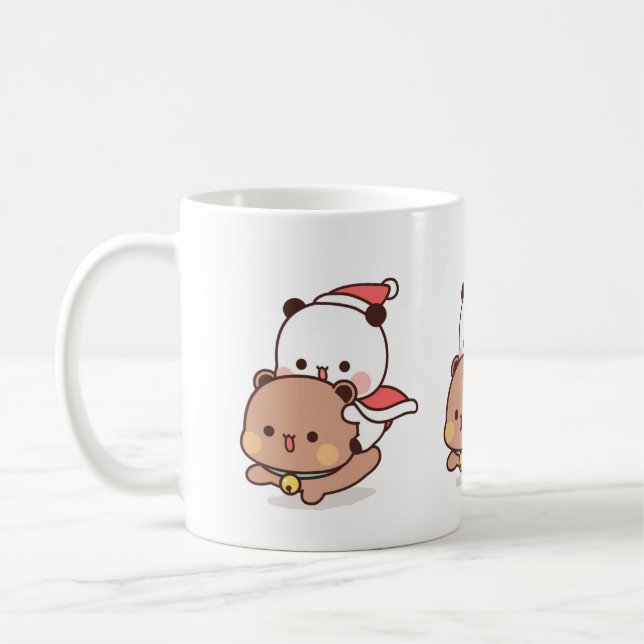 Taza De Café Panda Y Brownie Bear Pareja, Feliz Navidad (Izquierda)