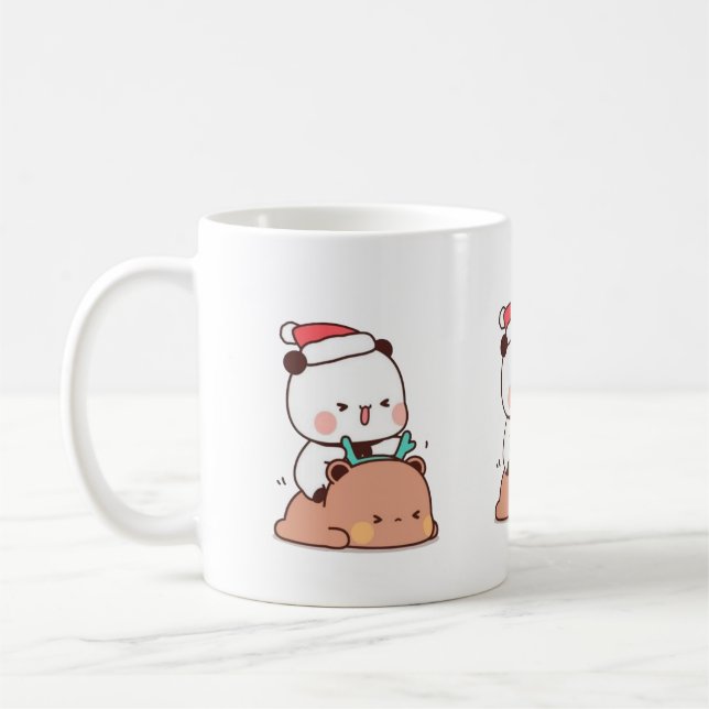 Taza De Café Panda Y Brownie Bear Pareja, Feliz Navidad (Izquierda)