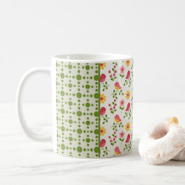 Taza De Café Panel de aves de primavera rosada retro