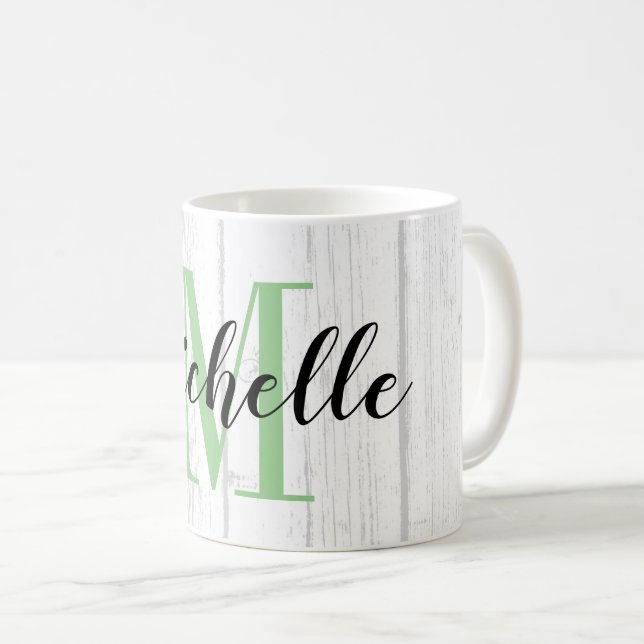 Taza De Café Panel de impresión de veta de madera blanca con mo (Anverso derecho)