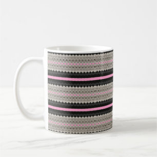 Taza De Café Paneles de encaje negros y blancos con rosa
