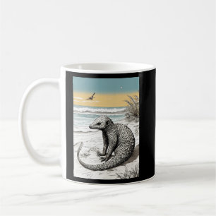 Taza De Café Pangolin de yoga en la playa: Intrincada Ilustra d