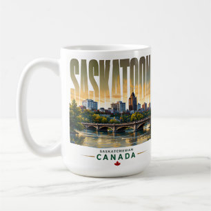 Taza De Café Panorama de Saskatoon Canadá Río Saskatchewan Sur
