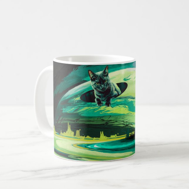 Taza De Café Panorama del espacio raro del gato Café surrealist (Anverso izquierdo)